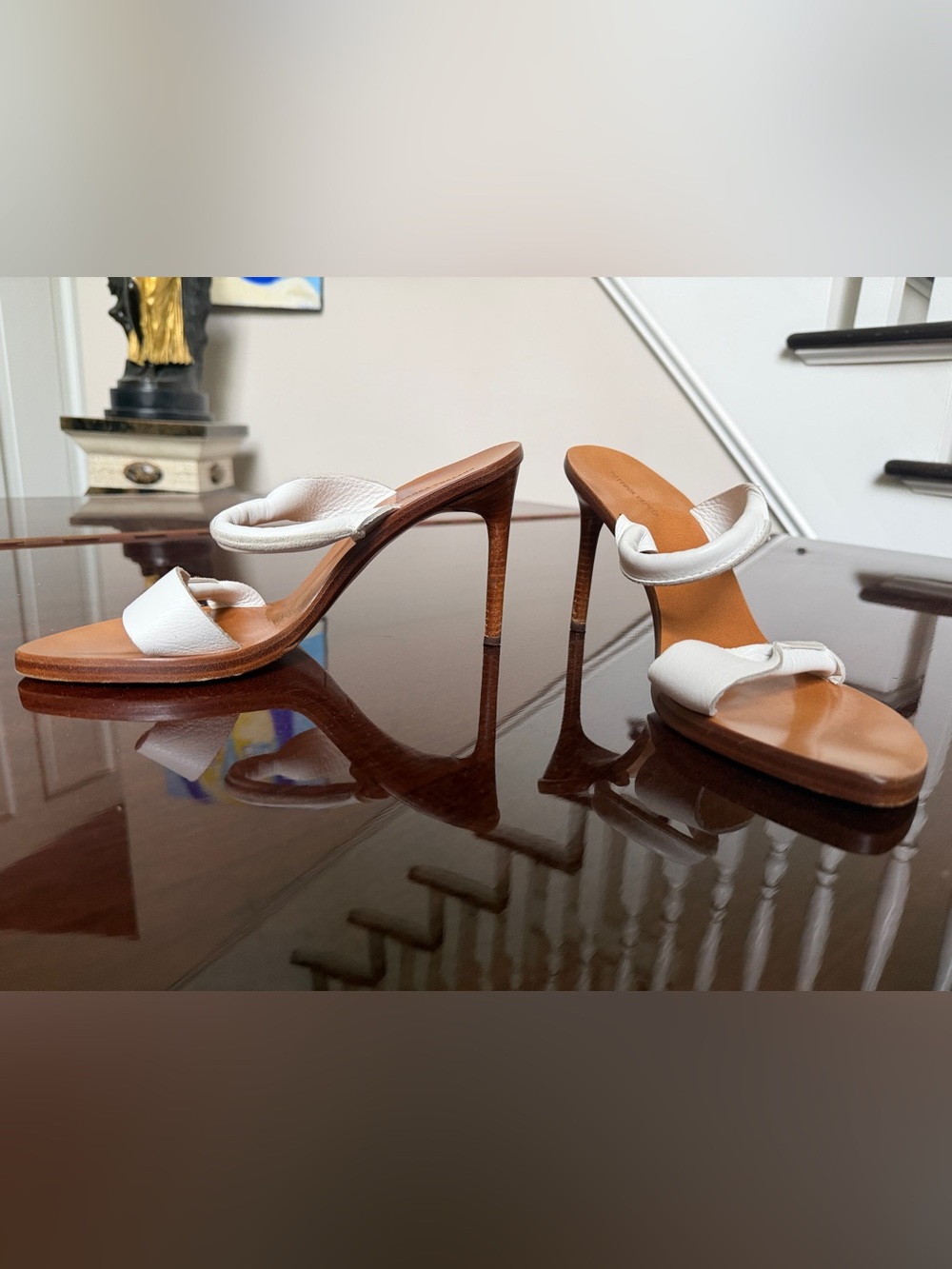 Bottega Veneta White Leather Strap High Heel Sandals